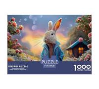 Bunny in A Blue Coat Peter Rabbit Standing 1000 Pieces Eco-friendly Paper Sturdy Cardboard Jigsaw Puzzle Set Rabbit Impossible Hard Difficult Unique Challenge Puzzles For Adults And Kids 38x26cm/1000p