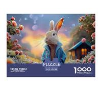 Bunny in A Blue Coat Peter Rabbit Standing 1000 Pieces Eco-friendly Paper Sturdy Cardboard Jigsaw Puzzle Set Rabbit Impossible Hard Difficult Unique Challenge Puzzles For Home Decoration 52x38cm/1000p