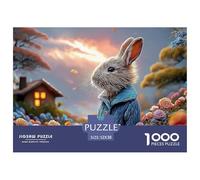 Bunny in A Blue Coat Peter Rabbit Standing 1000 Pieces Extra-thick Cardboard Jigsaw Puzzle Set Rabbit Impossible Hard Difficult Birthday Toy Puzzles Gifts for Family, Friends 52x38cm/1000pcs