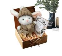 Bunny In A Box - Little Pocket Easter Bunny Hug | Mini Rabbit With Knitted Hat | Positive Crochet Plush Toy | Handmade Gift With Card For Kids, Colleague