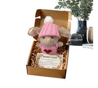 Bunny In A Box - Little Pocket Easter Bunny Hug | Mini Rabbit With Knitted Hat | Positive Crochet Plush Toy | Handmade Gift With Card For Kids, Colleague