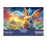 Bunny in A Flowery Rainbow Sunset Scene 1000-Piece Jigsaw Puzzle Cute Rabbit Brainteasing Challenge for All Ages 38x26cm/1000pcs