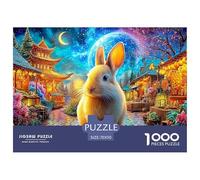 Bunny in A Lit Asian-style Night Village 1000Pc Jigsaw Puzzle Cute Rabbit Premium Quality, Great for Adults & Kids 70x50cm/1000pcs