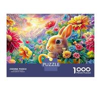 Bunny in A Yellow Teacup with Flowers 1000-Piece Jigsaw Puzzle Cute Rabbit Educational Toy for Kids Age 12+ & Adults 38x26cm/1000pcs