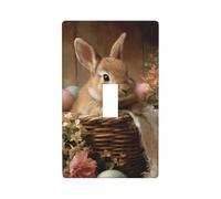 Bunny in an Easter Basket Light Switch Cover Decorative Single Toggle 1 Gang Wall Plate for Kitchen Farmhouse Bedroom Bathroom Art Decor