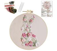 Bunny in Bloom Easter Embroidery Kit for Beginners,Easter Bunny in Bloom Embroidery Kits,DIY Hand Bunny Embroidery Easter Cross Stitch Starter Set with Pattern,Threads,Needles,Instruction,20cm Hoop