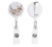 Bunny in Flower Hammock Watercolor Retractable Badge Holder Reel Clip ID Card Holder for Doctor Nurse Student Office Worker