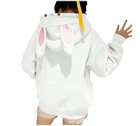 Bunny Jacket with Ears Tie Front Cute Bear Hoodie Hooded Graphic Women's Hoodies Baggy Rabbit Print Pocket Loose Solid with Bunny Ears Animal Bunny Ear Rabbit Ear Bunny Hoodie White