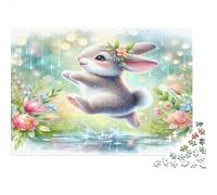 Bunny Jumping Flowers 1000 Piece Jigsaws for Adults & Kids 12 Paper, Dancing Bunny, Challenging Puzzle, Mental Workout, for Men Women Puzzle Lovers 70x50cm/1000pcs