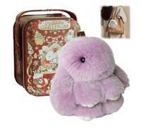 Bunny Keychain,Bunny In a Tin,Handmade Soft Bunny Pompom Keychain,Cute Plush Toy Keychain With Lop-Eared Rabbit,Christmas Bunny Keychain With Tin For Bags, Keys (Christmas Bunny, Purple)