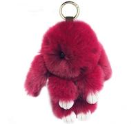 Bunny Keychain Cute Rex Rabbit Faux Fur Keychain Car Handbag Keyring, Wine Red, 5.5in