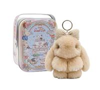 Bunny Keychain With Exquisite Box, 2026 New Handmade Soft Bunny Pompom Charms, Cute Bunny Keychain Plush, Mini Bunny Hug Cute Easter Gift, Rabbit Key Ring Charm, Easter Gift for Women (Brown)