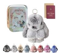 Bunny Keychain with Tin, Easter Cute Bunny Plush Keychain, Handmade Soft Bunny Charms (C)