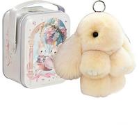 Bunny Keychain with Tin,Ultra Plush Bunny Keychain in 7 Colors, Cute Easter Bunny Keychain Gifts for Women Bag Decor, Easter Basket Stuffers Essentials (white)