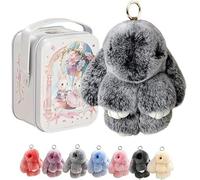 Bunny Keychain with Tin,Ultra Plush Bunny Keychain in 7 Colors, Cute Easter Bunny Keychain Gifts for Women Bag Decor, Easter Basket Stuffers Essentials (black)