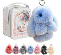 Bunny Keychain with Tin,Ultra Plush Bunny Keychain in 7 Colors, Cute Easter Bunny Keychain Gifts for Women Bag Decor, Easter Basket Stuffers Essentials (blue)