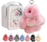 Bunny Keychain with Tin,Ultra Plush Bunny Keychain in 7 Colors, Cute Easter Bunny Keychain Gifts for Women Bag Decor, Easter Basket Stuffers Essentials (pink)