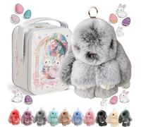 Bunny Keychain with Tin,Ultra Plush Bunny Keychain in 9 Colors, Cute Rabbit Key Ring Charm,Cute Easter Bunny Keychain Plush for Purse & Bag Decor (Grey)