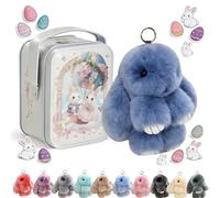 Bunny Keychain with Tin,Ultra Plush Bunny Keychain in 9 Colors, Cute Rabbit Key Ring Charm,Cute Easter Bunny Keychain Plush for Purse & Bag Decor (Dark Blue)