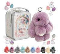 Bunny Keychain with Tin,Ultra Plush Bunny Keychain in 9 Colors, Cute Rabbit Key Ring Charm,Cute Easter Bunny Keychain Plush for Purse & Bag Decor (Taro color)