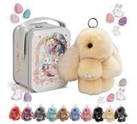 Bunny Keychain with Tin,Ultra Plush Bunny Keychain in 9 Colors, Cute Rabbit Key Ring Charm,Cute Easter Bunny Keychain Plush for Purse & Bag Decor (Yellow)