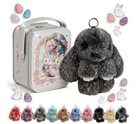 Bunny Keychain with Tin,Ultra Plush Bunny Keychain in 9 Colors, Cute Rabbit Key Ring Charm,Cute Easter Bunny Keychain Plush for Purse & Bag Decor (Black)