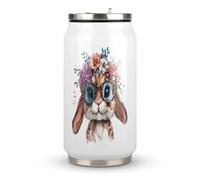 Bunny Leopard Glasses with Flower Crrown Stainless Steel Travel Mug Insulated Tumbler Coffee Cup with Lid and Straw