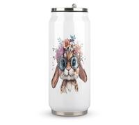 Bunny Leopard Glasses with Flower Crrown Stainless Steel Travel Mug Insulated Tumbler Coffee Cup with Lid and Straw