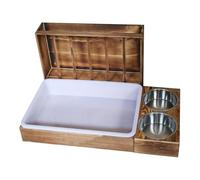 Bunny Litter Box with Hay Feeder - Wooden Hay Feeder with 2 Bowls and Toilet - Anti-Waste Small Animals Food Grass Dispenser for Bunny Chinchilla Hamster Pet