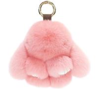 Bunny Lu-lu Christmas Keychain - Cute Plush Pompom Charm for Women, Handmade Soft Rabbit Pendant (Pink1)