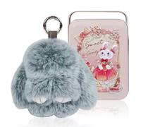 Bunny Lulu Cute Keychain with tin, Handmade Plush Bunnylulu Keychain accessories for women, Soft Bunny Pompom Keychain Gift, Dark Green, Normal
