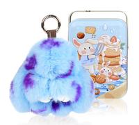 Bunny Lulu Cute Keychain with tin, Handmade Plush Bunnylulu Keychain accessories for women, Soft Bunny Pompom Keychain Gift, Cute Bule, Normal