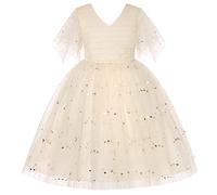 BUNNY LULU Filles Robe inclinée épaule Demoiselle d'honneur Mariage Princesse Arc des Enfants Bal d'Anniversaire soirée Spectacle Lavender, Champagne 2, 4-5 Years