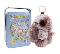 Bunny Lulu in a Tin,Bunny in a Tin Plush Keychain Lulu Plush Keyring with Tin Box,Easter Cute Rabbit Toy with Gift Box Soft Cotton Hanging Rabbit Keychain Decoration for Bags,Backpacks (Grey)