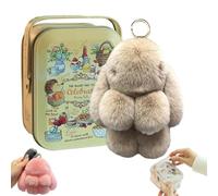 Bunny-lulu Keychain, Bunny Lulu Keychain, Soft Cute Bunny Keychain Keyring Fluffy Artificial Rabbit Fur Plush Fluffy Pom pom Key Ring for Women (Khaki)