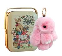 Bunny-Lulu Keyring In A Tin, 15cm Easter Rabbit Pendant Keychain, Cute Bunny-Lulu Keyrings with Box, Easter Rabbit Animal Key Ring Bag Ornament for Backpack, Purse, Handbags, Car, Keys