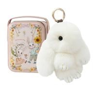 Bunny Lulu Keyring with Tin Box, Fluffy Plush Bunny Keychain, Cute Soft Pendant for Backpack & Handbag Charms, Easter Gift for Women & Girls (Beige)