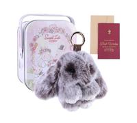 Bunny Lulu Plush Keychain with Tin Box, Cute Fluffy Rabbit Key Ring Charm, Handbag Ornaments Gifts for Women Girls