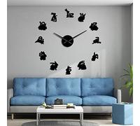 Bunny Mirror Sticker Numbers Rabbit Family Large Wall Clocks Animal Hanging Clock Silent Quartz Wall Watch Woodland Nursery Decor (Black、27inch)