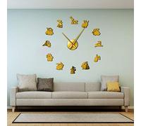Bunny Mirror Sticker Numbers Rabbit Family Large Wall Clocks Animal Hanging Clock Silent Quartz Wall Watch Woodland Nursery Decor (Gold、47inch)