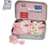 Bunny Mummy & Baby Plush Pocket Tin,Soft Easter Bunny Toy,Portable Bunnies in a Tin,Handmade Soft Rabbit Doll,Cute Little Keepsake for Travel (Pink)