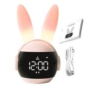 Bunny Night Light Alarm Clock - Rechargeable Rainbow Rabbi-t Silicone Alarm Clock, LED Digital Timing Clock For For Bedroom, Home | Three Ways Wake Up - Pink