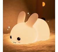 Bunny Night Light for Kids - Rechargeable LED Lamp for Baby Nursery, Girls or Boys Bedroom -Soft Silicone Bunny LED Lamp with Sensitive Touch Control - Snow White