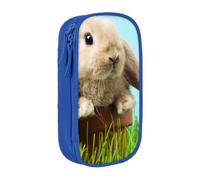Bunny on Green Grass Pencil Case Blue Pencil Bag with 2 Compartments | Large Capacity Pencil Pouch Stationery Organizer Makeup Bag For Students Office Travel Art Supplies
