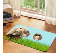 Bunny on Green Grass print Cats Pet Bowl Placemat Pet Feeding Mats for Dogs, Non-Slip PU Leather Tablecloth for Pets