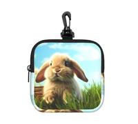 Bunny On The Grass, Coin Purse Square Zipper Storage Bag, Change Pouch with Lobster Buckle Clasp Buckle, Change Purse