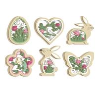 Bunny Ornament 24PCS 6 Styles Hanging Easter Tree Ornaments Wood Flower Butterfly Egg Heart Rabbit Easter Decorations for Home Crafts Spring Party Bunny Ornament