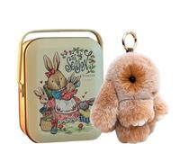 Bunny Plush Keyring in a Tin Box, Cute Pink Bunny Keychain, Fluffy Handmade Rabbit Keyring, Plush Keychains Pendant Bag Charm