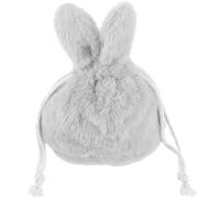 Bunny Plush Makeup Bag Drawstring Pouch for Women Girls | Light Gray, Lovely Shape for Small Presents and Earphone Storage at Wedding or Valentine Events