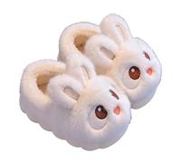 Bunny Plush Slippers for Kids Girls Cute Fuzzy Bedroom House Shoes Autumn Winter Indoor Outdoor Warm Furry lip n Home Slides Flat Soft Sole Comfortable Slides (White, 12.5 Little Child)
